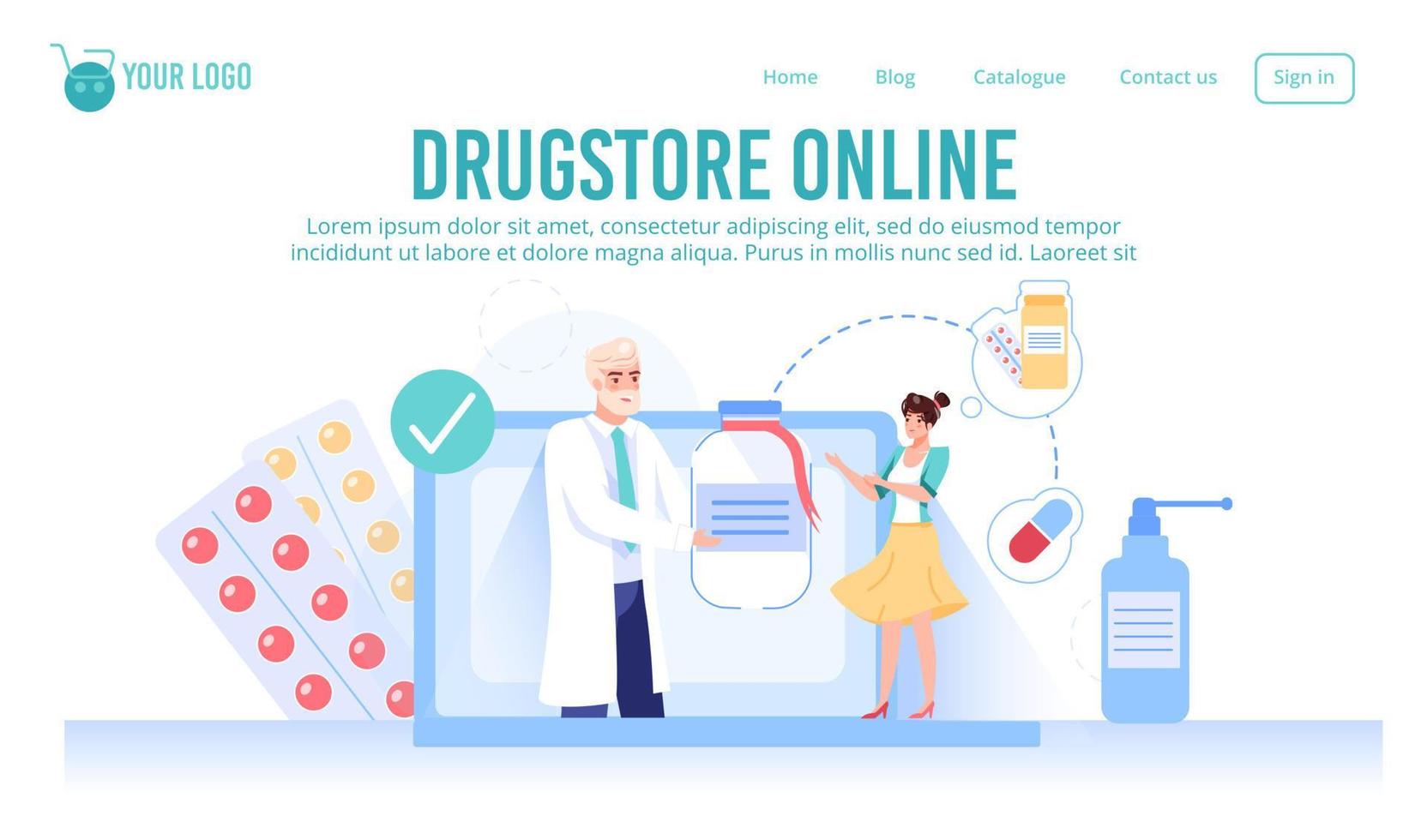 farmacia online, pagina di destinazione della farmacia Internet vettore