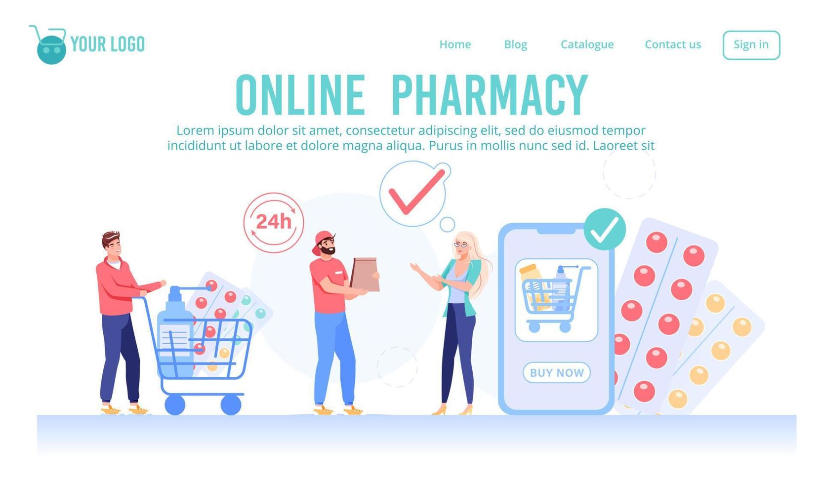 pagina web del servizio di farmacia online 24 ore su 24 vettore