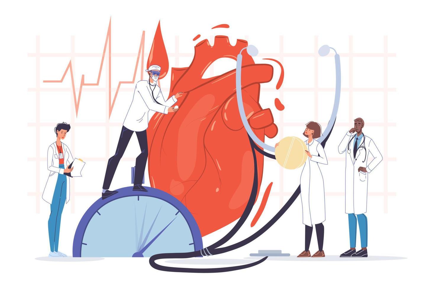 medico cardiologo team esame del cuore umano vettore