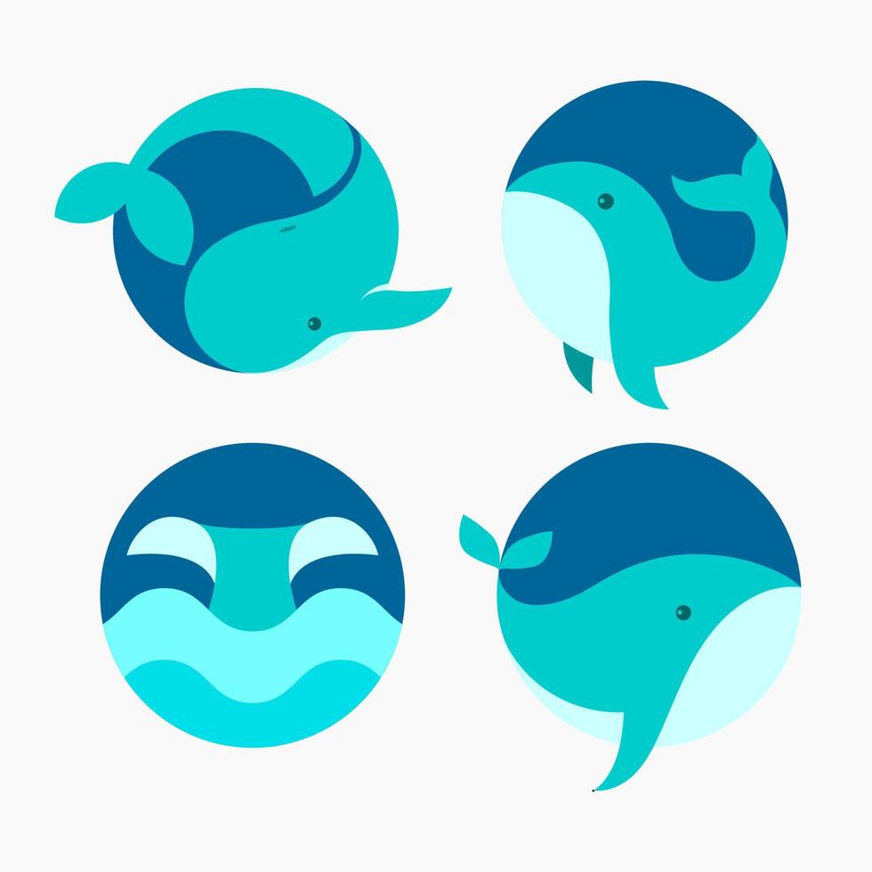 insieme dell'icona del logo del pesce grande balena vettore