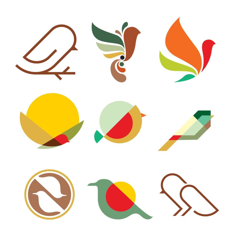 insieme di progettazione dell'icona del logo dell'uccello vettore