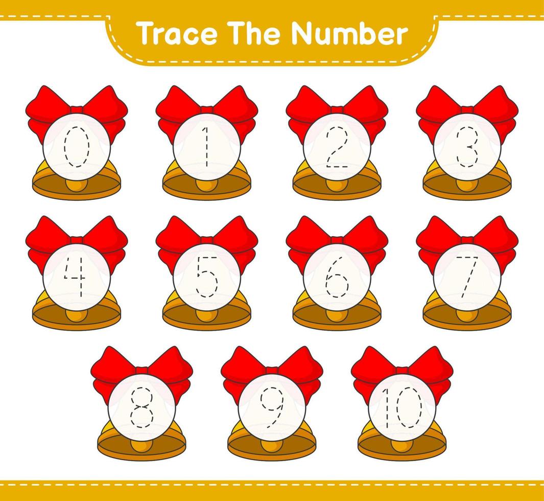 rintracciare il numero. numero di tracciamento con campana di natale. gioco educativo per bambini, foglio di lavoro stampabile, illustrazione vettoriale