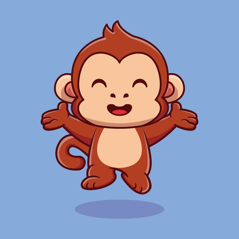 illustrazione dell'icona di vettore del fumetto di salto felice della scimmia sveglia. concetto di icona della natura animale isolato vettore premium