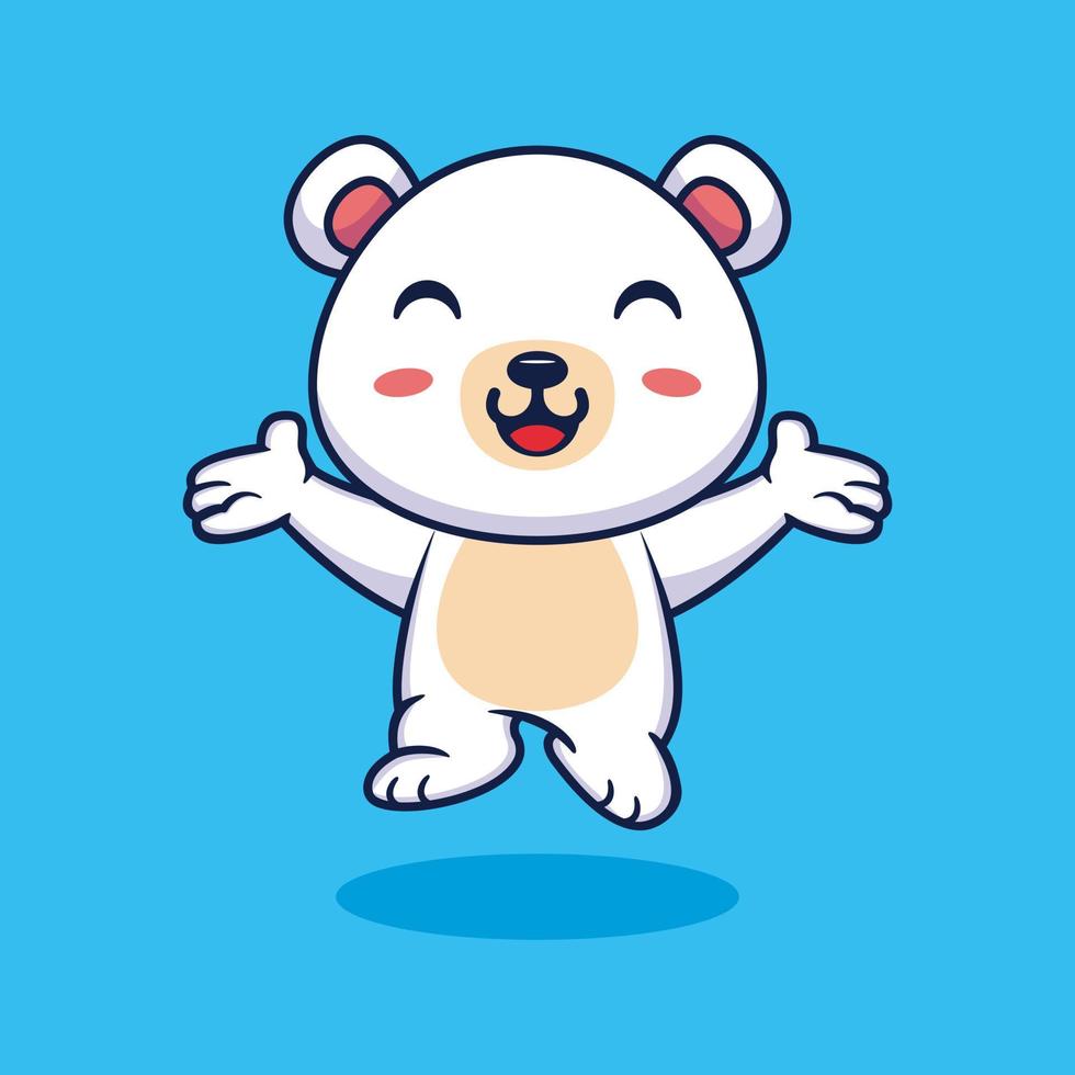 illustrazione dell'icona di vettore del fumetto di salto felice dell'orso polare carino. concetto di icona della natura animale isolato vettore premium