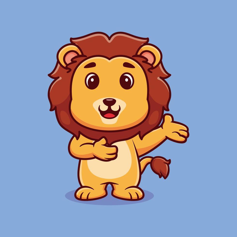 simpatico leone in gesto di benvenuto fumetto icona vettore illustrazione. concetto di icona della natura animale isolato vettore premium