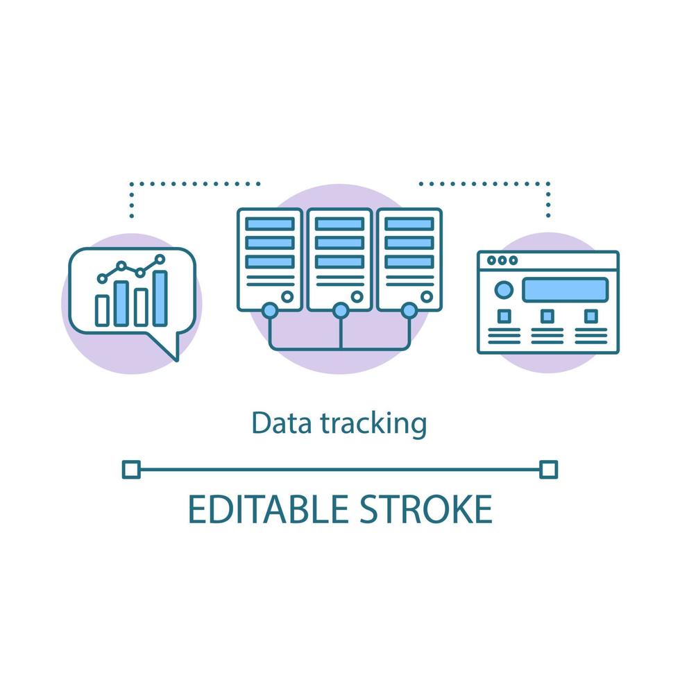 icona del concetto di tracciamento dei dati. sistema di contabilità, diagramma. illustrazione al tratto sottile dell'idea di gestione delle relazioni con il cliente dell'organizzazione dei dati. disegno di contorno isolato vettoriale. tratto modificabile vettore