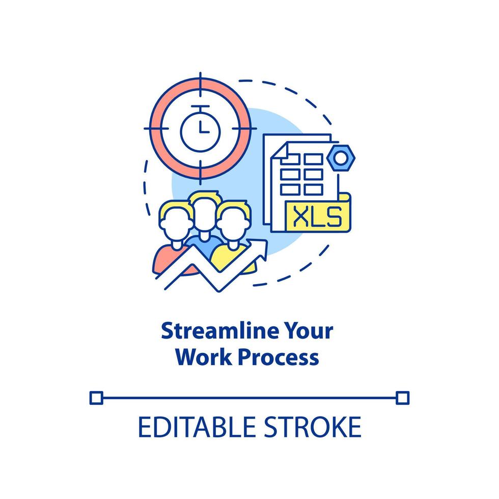 snellire l'icona del concetto di processo di lavoro. modo per aumentare l'efficienza aziendale illustrazione al tratto sottile dell'idea astratta. disegno di contorno isolato. tratto modificabile. vettore