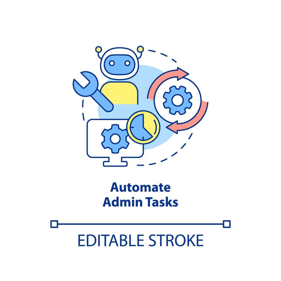 automatizzare l'icona del concetto di attività di amministrazione. modo per aumentare l'efficienza aziendale illustrazione al tratto sottile dell'idea astratta. disegno di contorno isolato. tratto modificabile. vettore