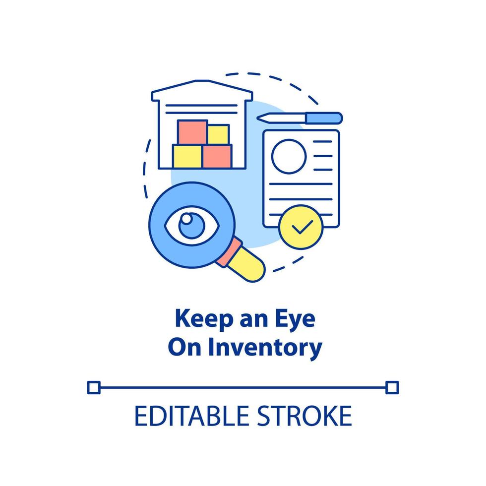 tieni d'occhio l'icona del concetto di inventario. modo per aumentare l'efficienza aziendale illustrazione al tratto sottile dell'idea astratta. disegno di contorno isolato. tratto modificabile. vettore