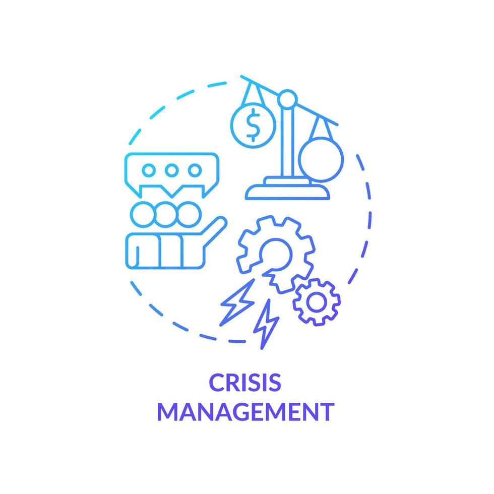 icona del concetto di gradiente blu di gestione delle crisi. piano di comunicazione. servizio di PR per l'illustrazione della linea sottile dell'idea astratta di affari. disegno di contorno isolato. vettore