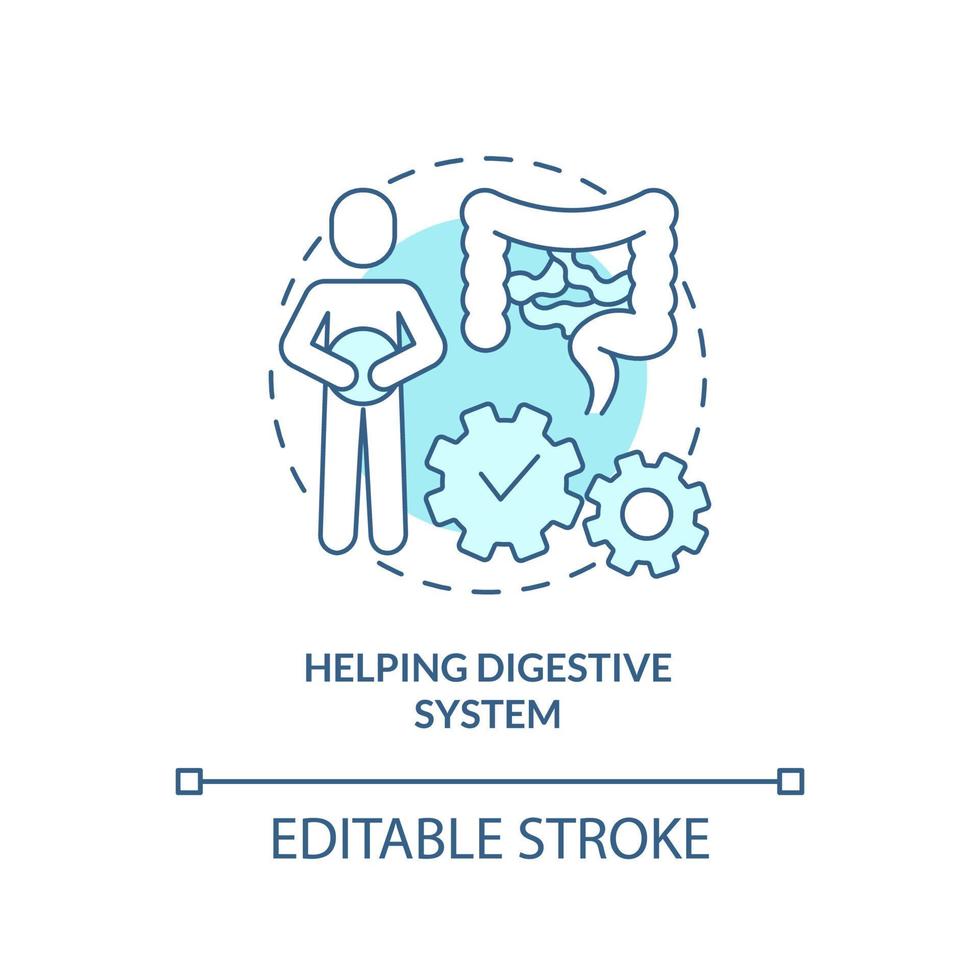 aiutando il sistema digestivo turchese concetto icona. vantaggi di una dieta sana illustrazione al tratto sottile dell'idea astratta. disegno di contorno isolato. tratto modificabile. vettore