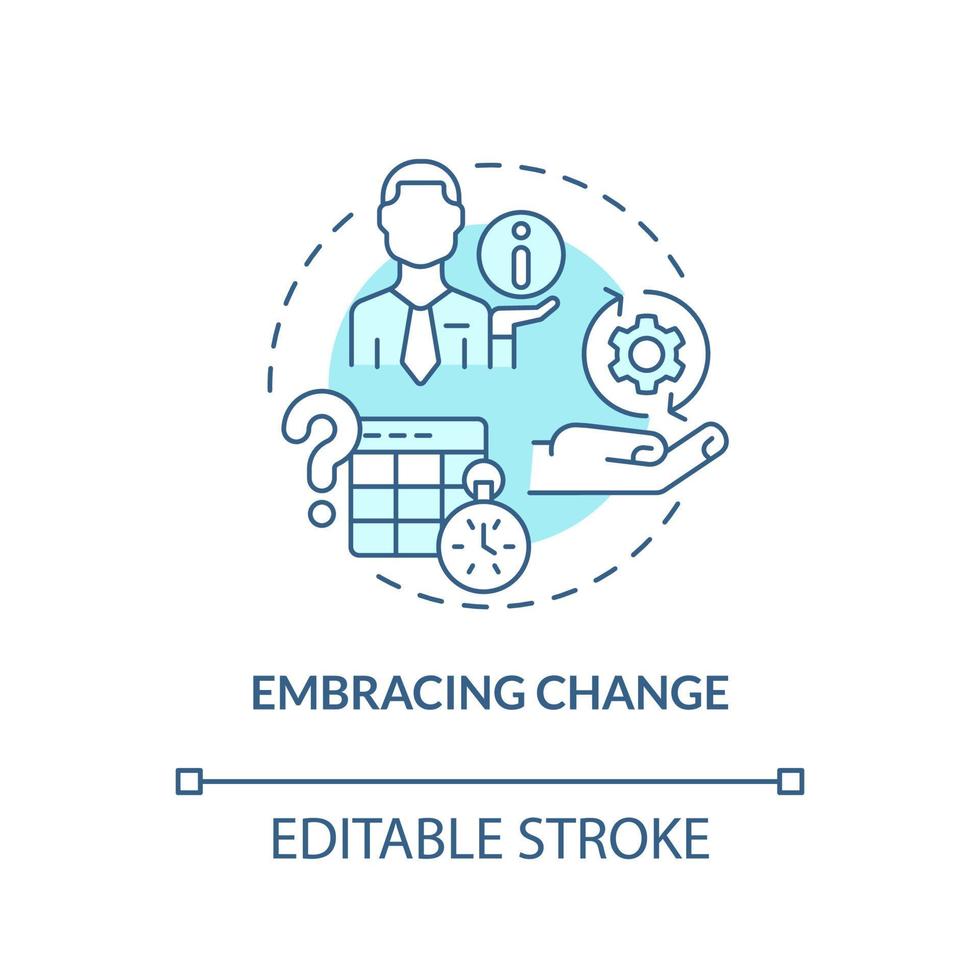 abbracciando l'icona del concetto di turchese del cambiamento. difficoltà frequente dell'illustrazione al tratto sottile dell'idea astratta di avvio. disegno di contorno isolato. tratto modificabile. vettore