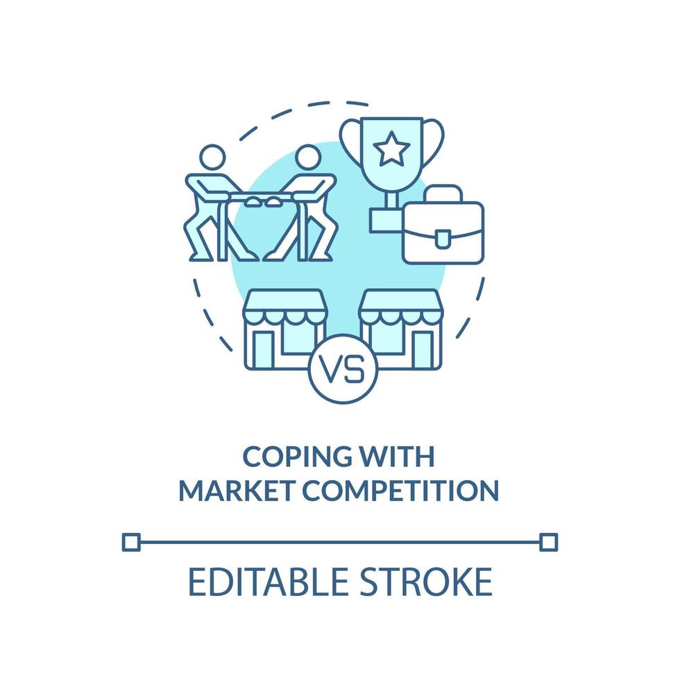 far fronte all'icona del concetto turchese della concorrenza di mercato. illustrazione della linea sottile dell'idea astratta del problema di strategia di grande impresa. disegno di contorno isolato. tratto modificabile. vettore