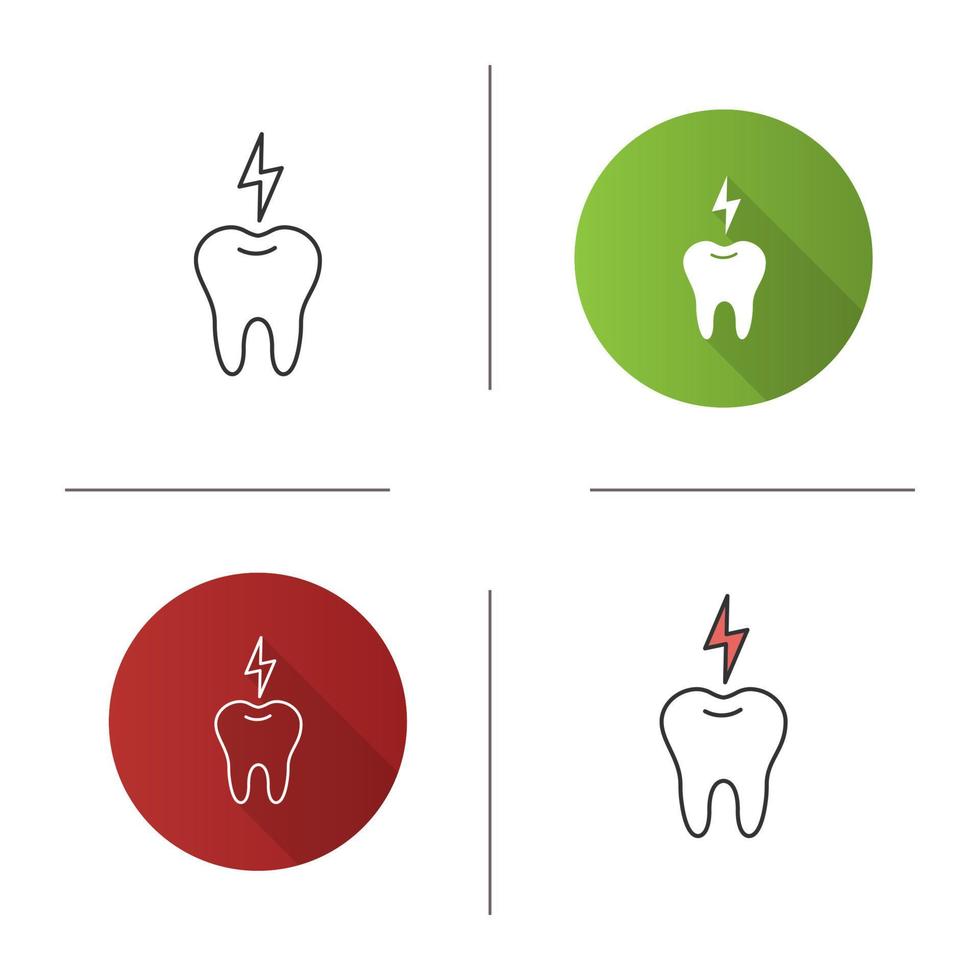 icona del mal di denti. dente con un fulmine. design piatto, stili lineari e di colore. illustrazioni vettoriali isolate