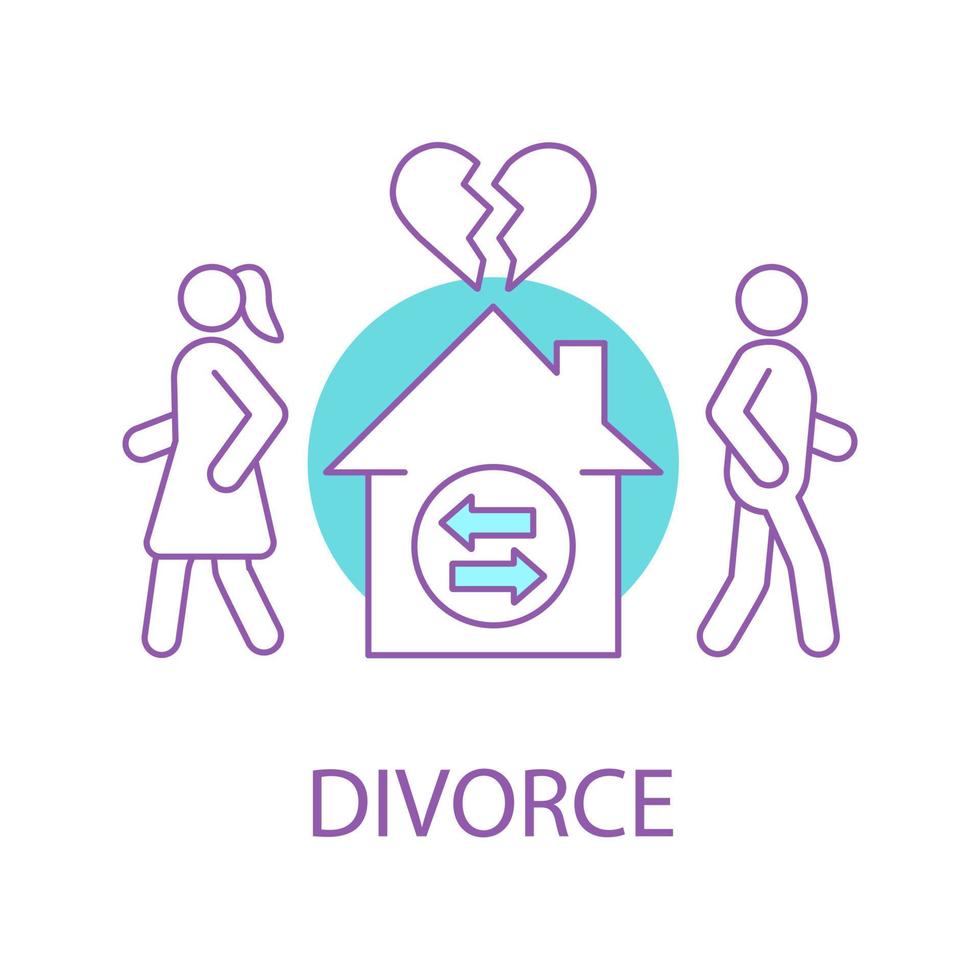 icona del concetto di coppia divorziata. illustrazione della linea sottile dell'idea di divisione della proprietà. trasloco. disegno di contorno isolato vettoriale