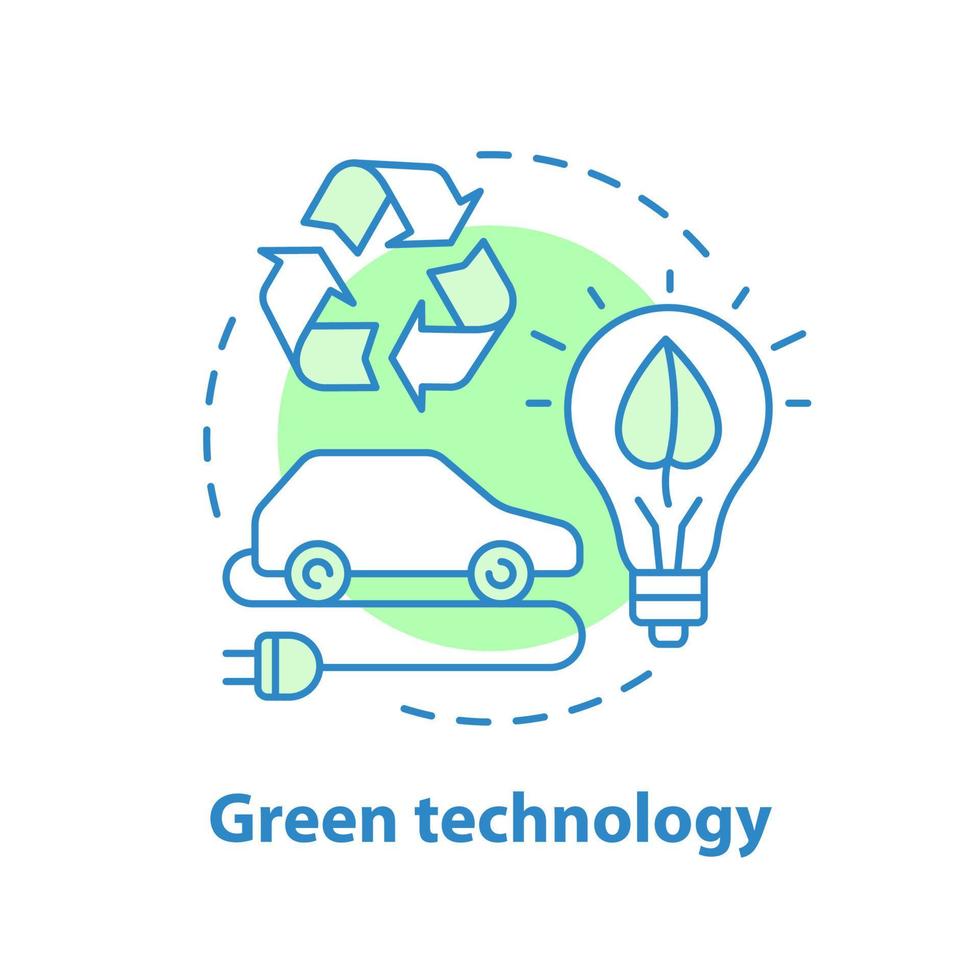 icona del concetto di tecnologia verde. illustrazione della linea sottile dell'idea di trasporto ecologico e di energia alternativa. veicolo verde. trasporto ecologico. protezione dell'ambiente. disegno di contorno isolato vettoriale