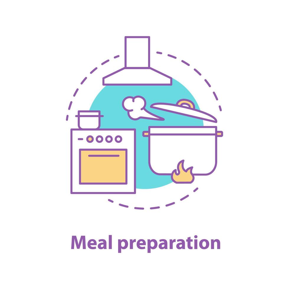 icona del concetto di preparazione del cibo. cucina. preparando la cena. cucina, cappa aspirante, casseruola bollente. disegno di contorno isolato vettoriale