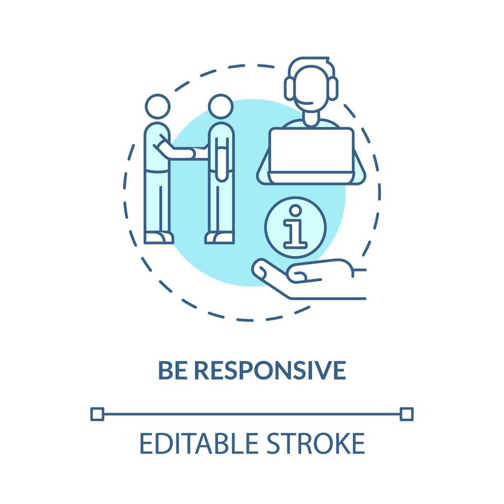 essere reattivo icona del concetto turchese. risolvere il problema del cliente. illustrazione della linea sottile dell'idea astratta del servizio clienti. disegno di contorno isolato. tratto modificabile vettore