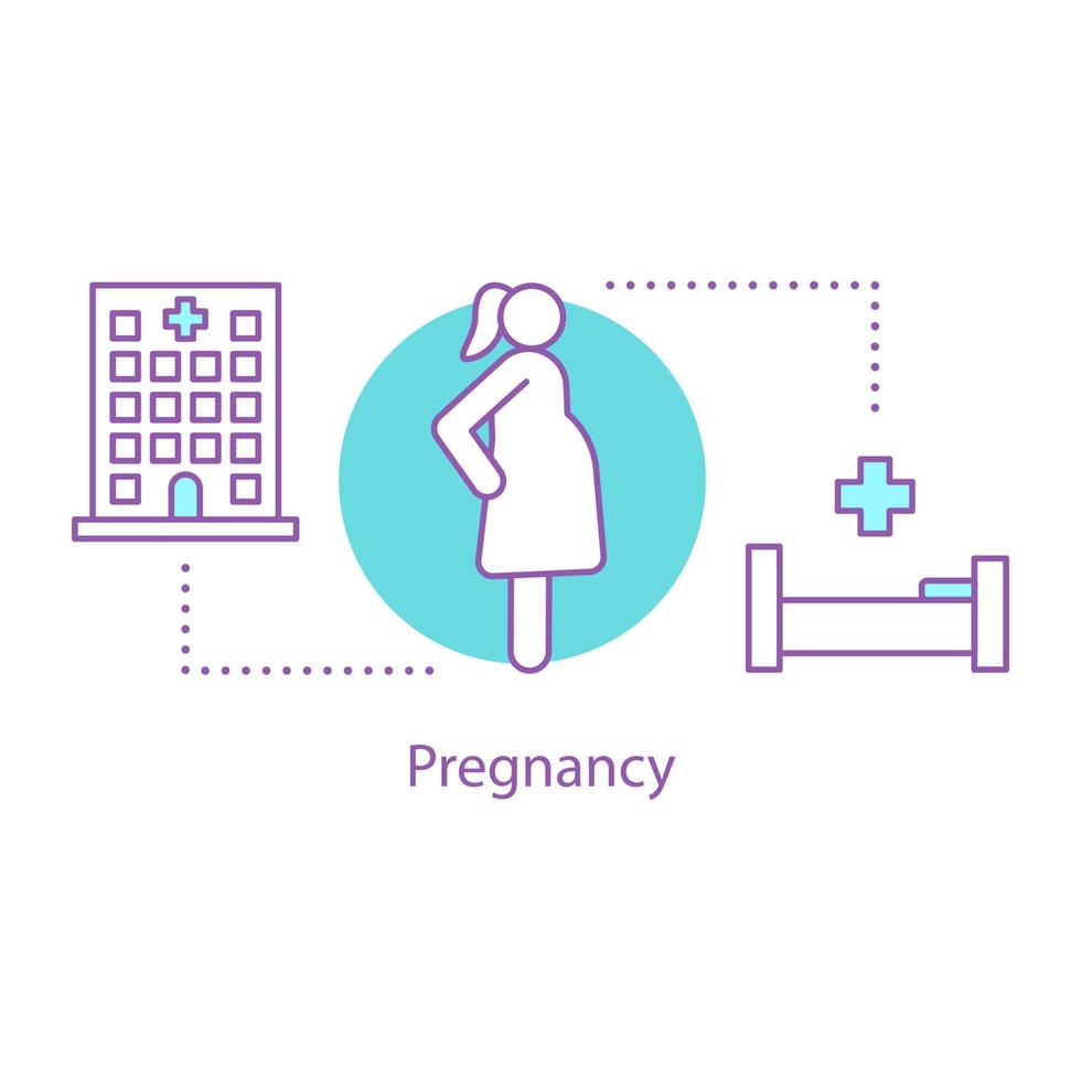 icona del concetto di gravidanza. illustrazione della linea sottile dell'idea della donna incinta. monitoraggio medico in gravidanza. Neonatologia. disegno di contorno isolato vettoriale