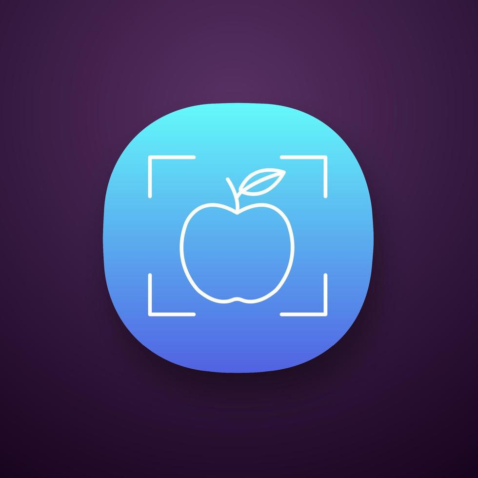 icona dell'app dell'app di rilevamento oggetti. apprendimento approfondito. intelligenza artificiale. mela a fuoco. interfaccia utente ui ux. applicazione web o mobile. illustrazione vettoriale isolato