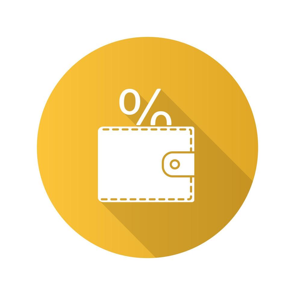 icona del glifo con ombra lunga design piatto risparmio di denaro. portafoglio con percentuale all'interno. illustrazione della siluetta di vettore