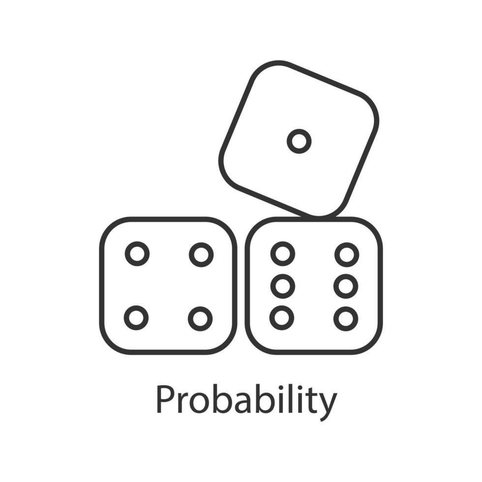 icona lineare a dadi. teoria della probabilità. illustrazione al tratto sottile. gioco d'azzardo. simbolo di contorno. disegno di contorno isolato vettoriale