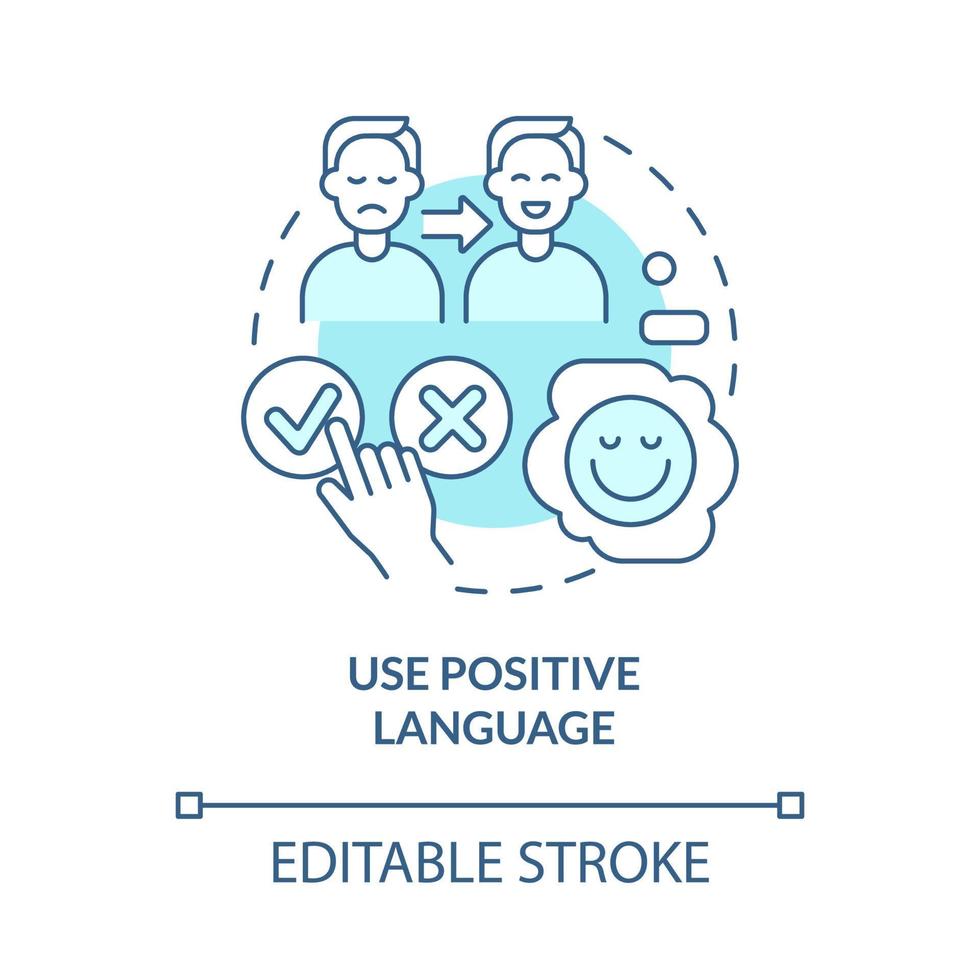 utilizzare l'icona del concetto turchese del linguaggio positivo. illustrazione della linea sottile dell'idea astratta della strategia del servizio clienti. disegno di contorno isolato. tratto modificabile vettore