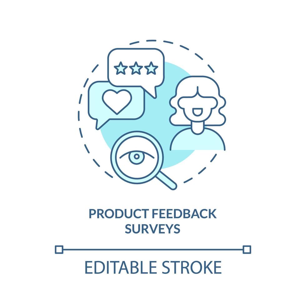 icona del concetto turchese del sondaggio sul feedback del prodotto. illustrazione della linea sottile dell'idea astratta del punto di contatto del cliente. disegno di contorno isolato. tratto modificabile vettore