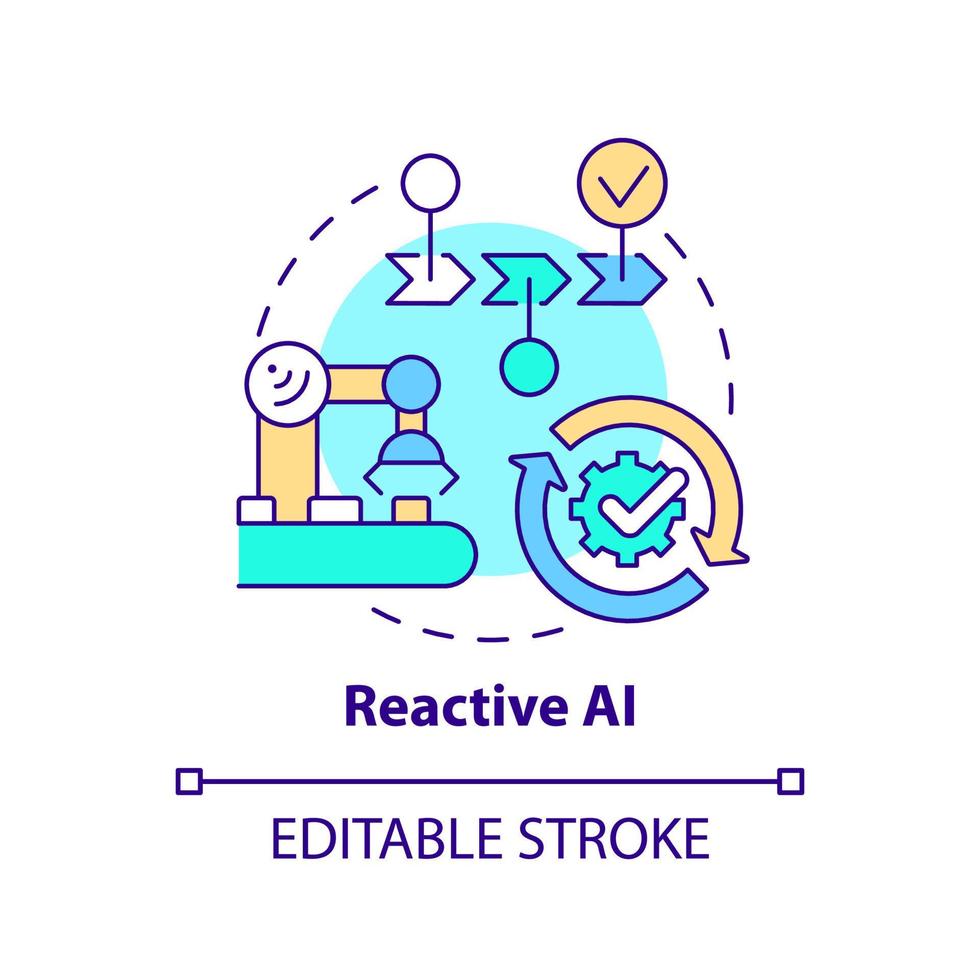 icona del concetto di IA reattiva. scenario prevedibile. illustrazione di linea sottile di idea astratta di tipo di intelligenza artificiale. disegno di contorno isolato. tratto modificabile. vettore