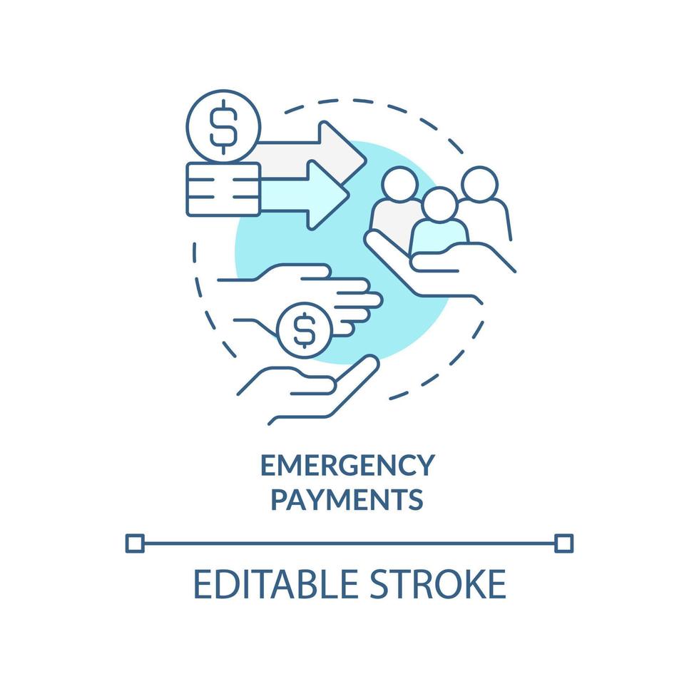 icona del concetto turchese pagamenti di emergenza. assistenza finanziaria. modo per aiutare i rifugiati illustrazione al tratto sottile dell'idea astratta. disegno di contorno isolato. tratto modificabile. vettore