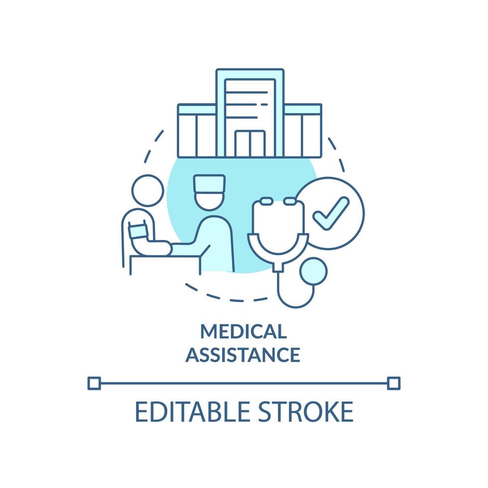 assistenza medica icona del concetto turchese. servizio sanitario. illustrazione della linea sottile dell'idea astratta dell'iniziativa del governo. disegno di contorno isolato. tratto modificabile. vettore