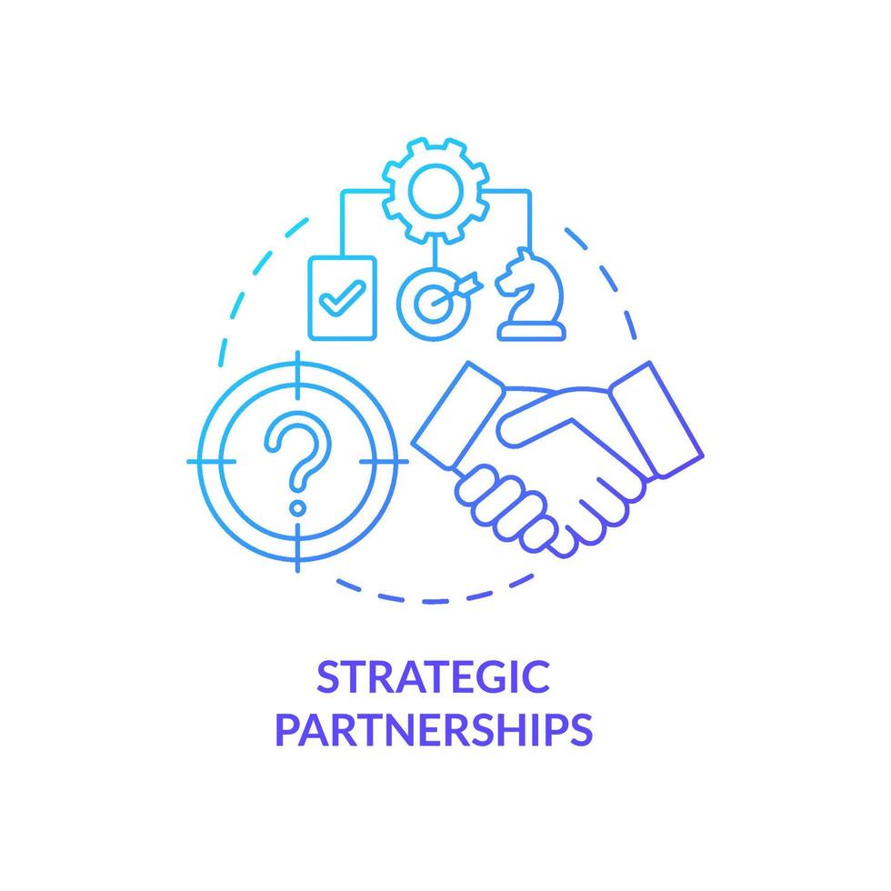 icona del concetto di sfumatura blu delle partnership strategiche. processo di cooperazione. illustrazione di linea sottile di idea astratta di sviluppo del business. disegno di contorno isolato. vettore