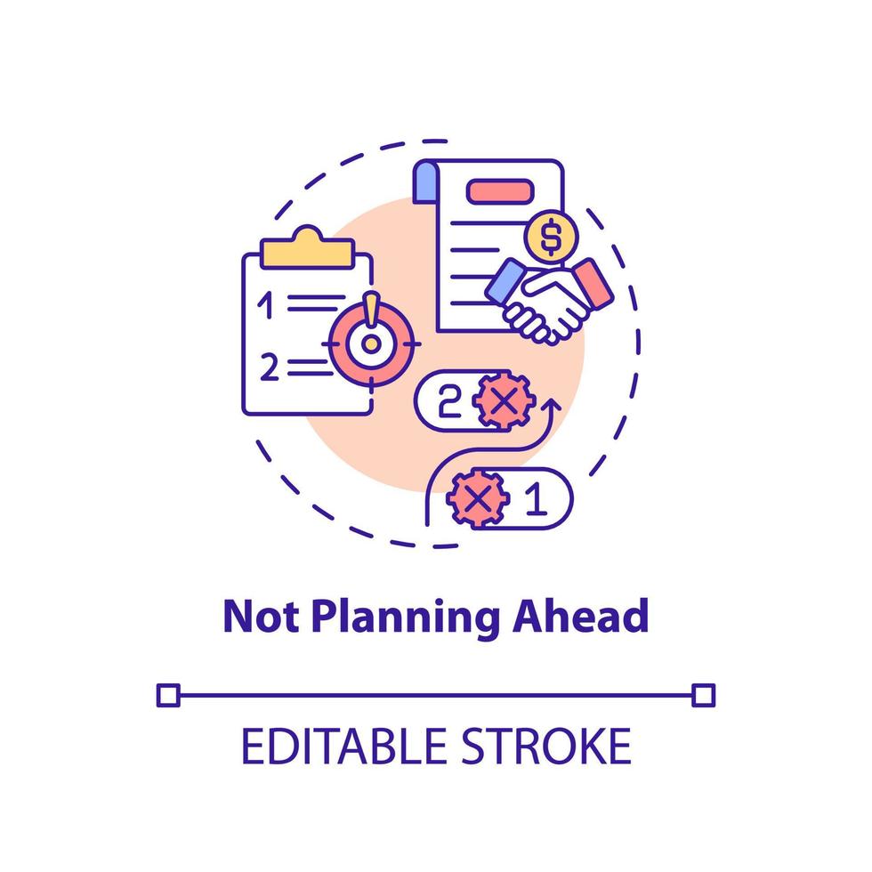 icona del concetto di non pianificazione in anticipo. problema affrontato dall'illustrazione della linea sottile dell'idea astratta di piccola impresa. valutazione dei rischi. disegno di contorno isolato. tratto modificabile. vettore