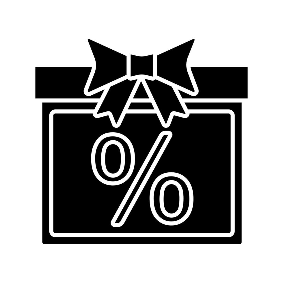 icona del glifo di vendita. confezione regalo con percentuale. offerta di sconto. simbolo della sagoma. spazio negativo. illustrazione vettoriale isolato