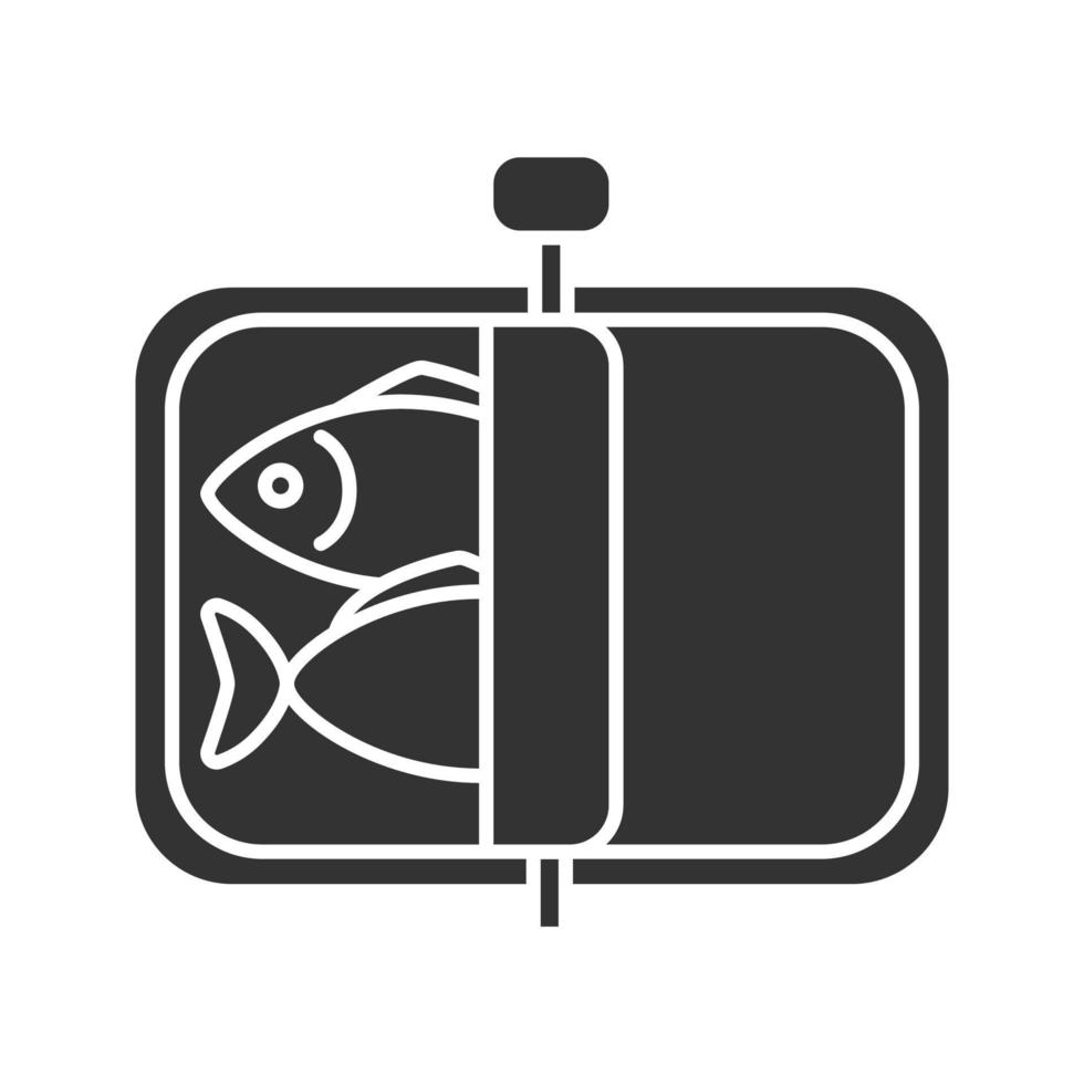 icona del glifo spratti. pesce in scatola. simbolo della sagoma. spazio negativo. illustrazione vettoriale isolato