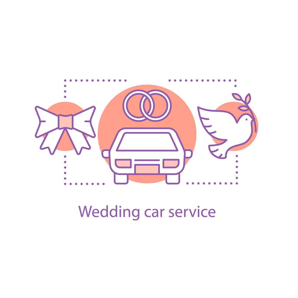 icona del concetto di servizio di auto per matrimoni. illustrazione al tratto sottile dell'idea di noleggio auto per le vacanze. disegno di contorno isolato vettoriale