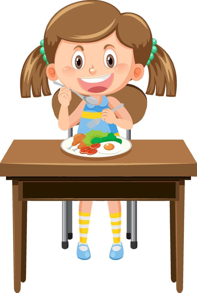 personaggio dei cartoni animati ragazza carina che mangia colazione vettore