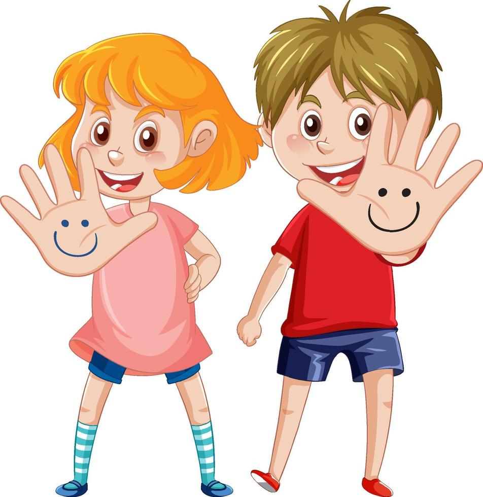 due bambini aprono le mani personaggio dei cartoni animati vettore