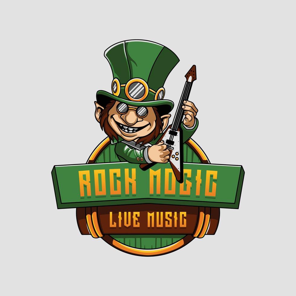 illustrazione del logo di musica dal vivo con il mago della chitarra. logo del personaggio magico rock. vettore