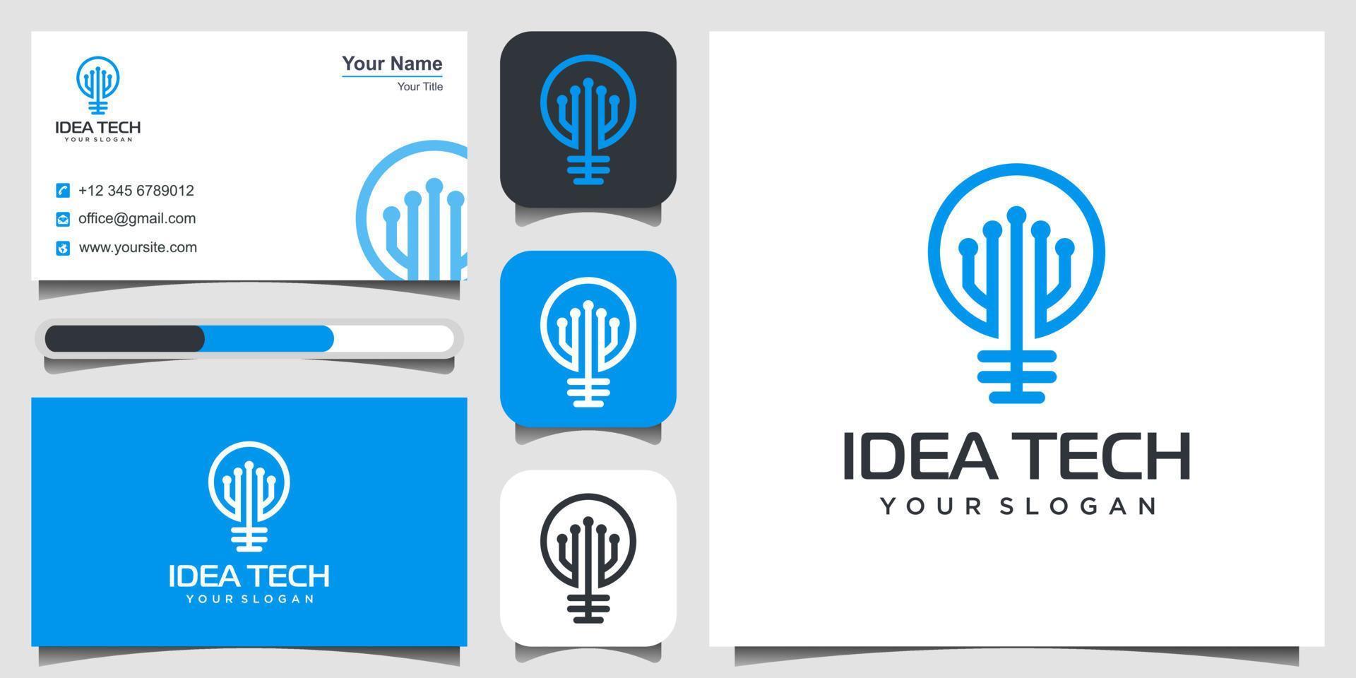 logo tecnico idea. circuito stampato lampadina blu, logo design vettore