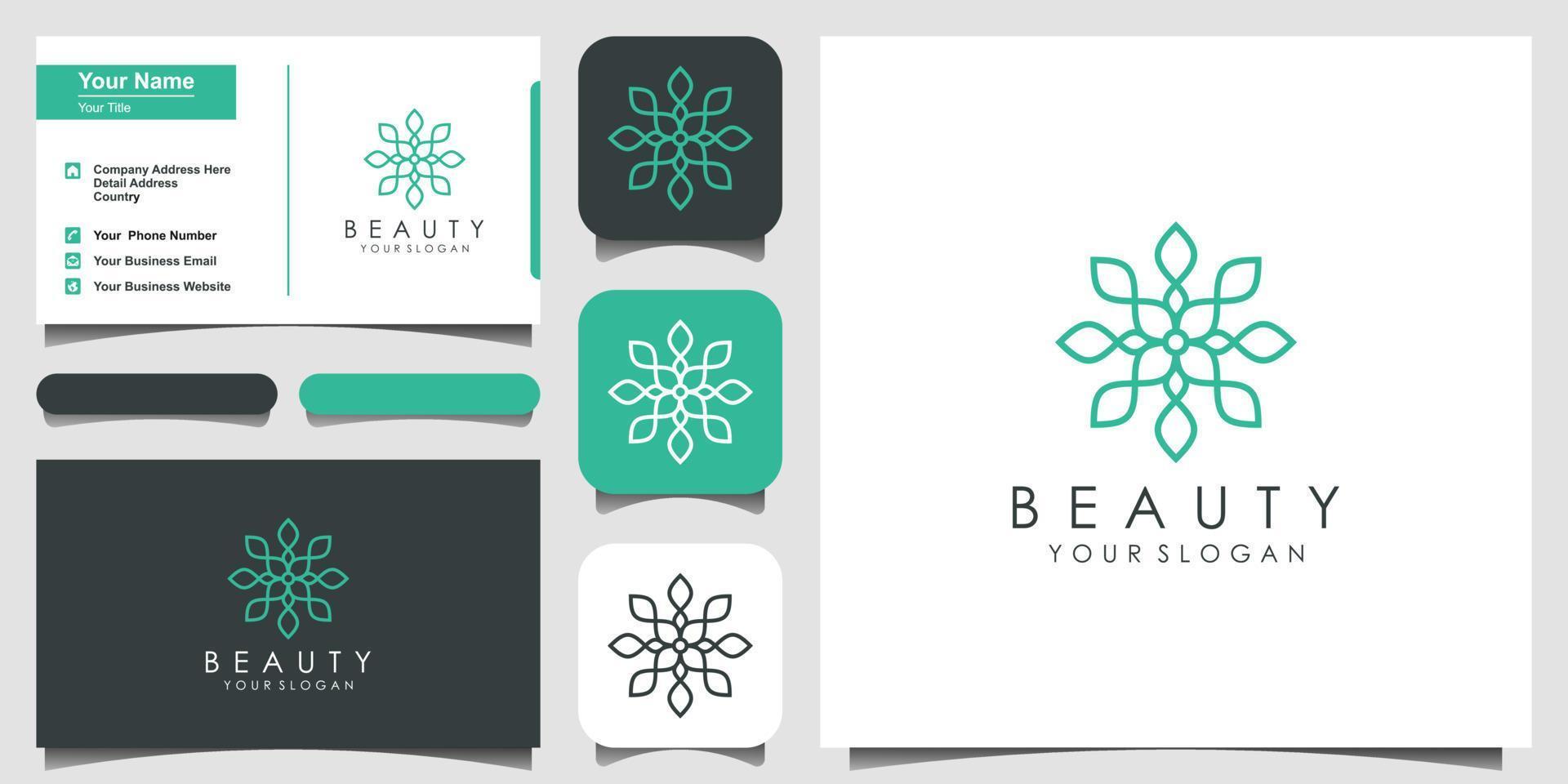 design minimalista ed elegante del logo della rosa del fiore per bellezza, cosmetici, yoga e spa. design del logo e biglietto da visita vettore