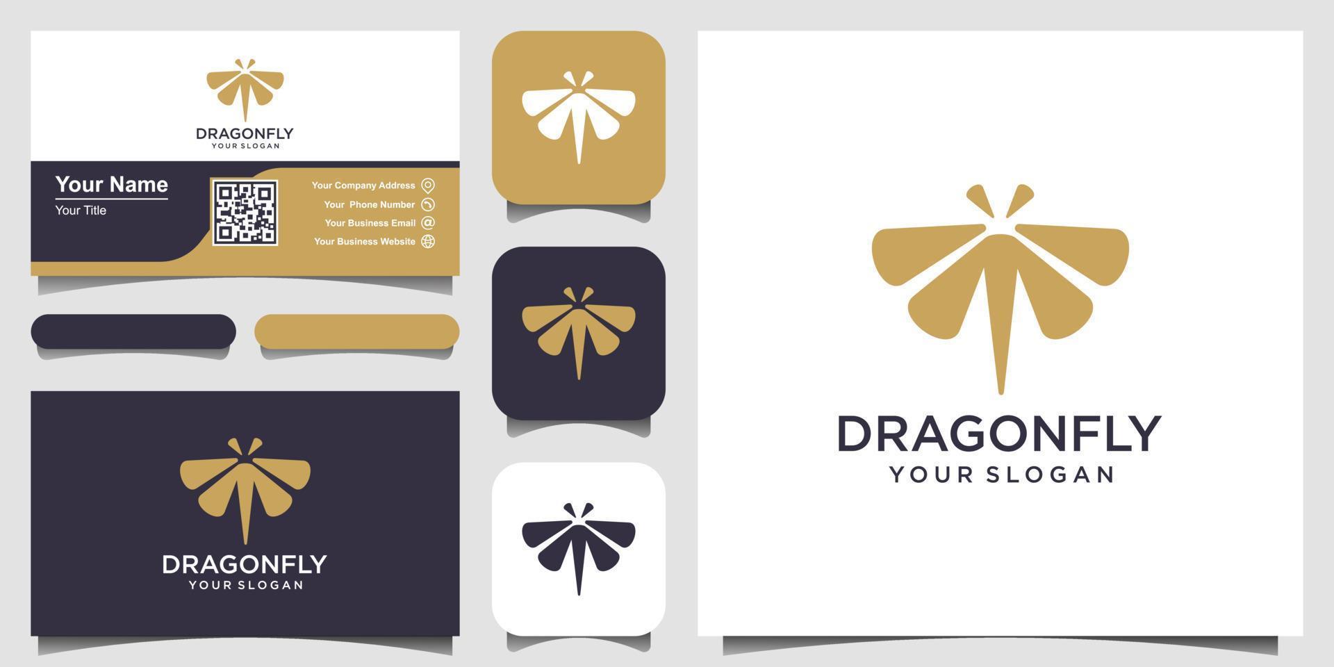 libellula logo design template line art style e business card design illustrazione vettoriale