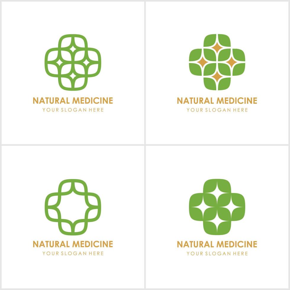 set di modello di progettazione di icone mediche eco logo con croce e più. vettore