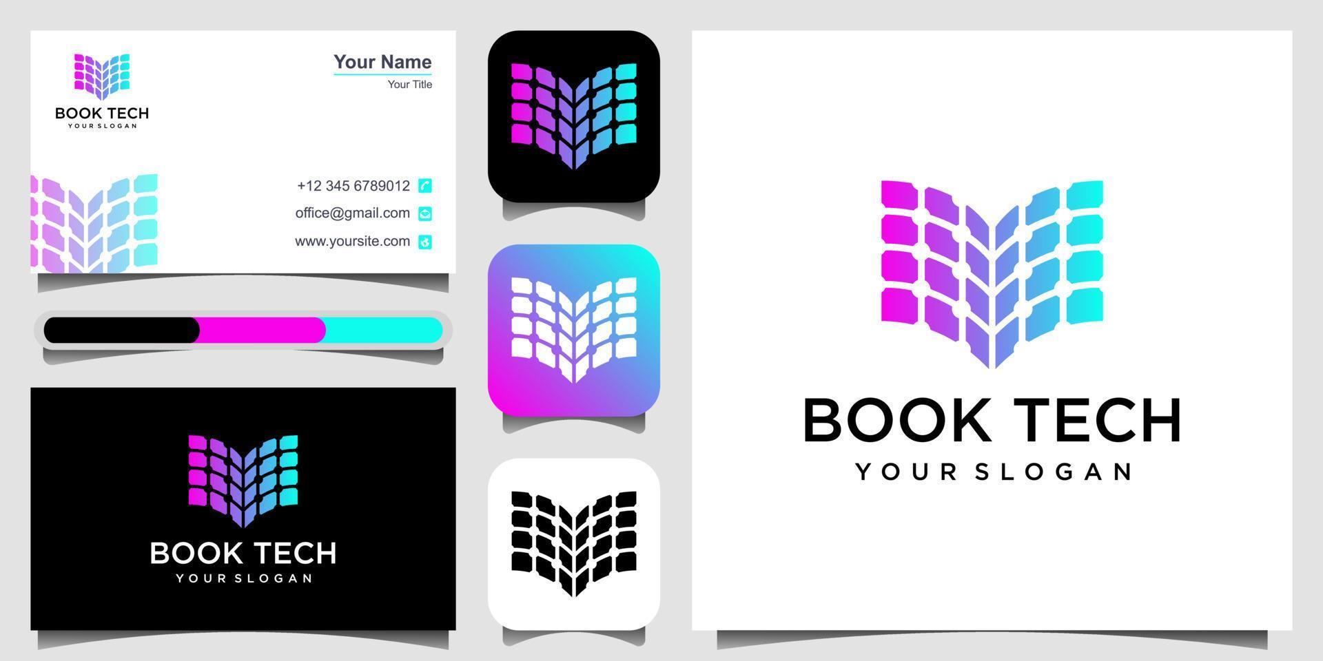 logo del libro digitale, modello del logo del libro elettronico, vettore di disegni del logo per l'apprendimento online. icona e vettore premium biglietto da visita.