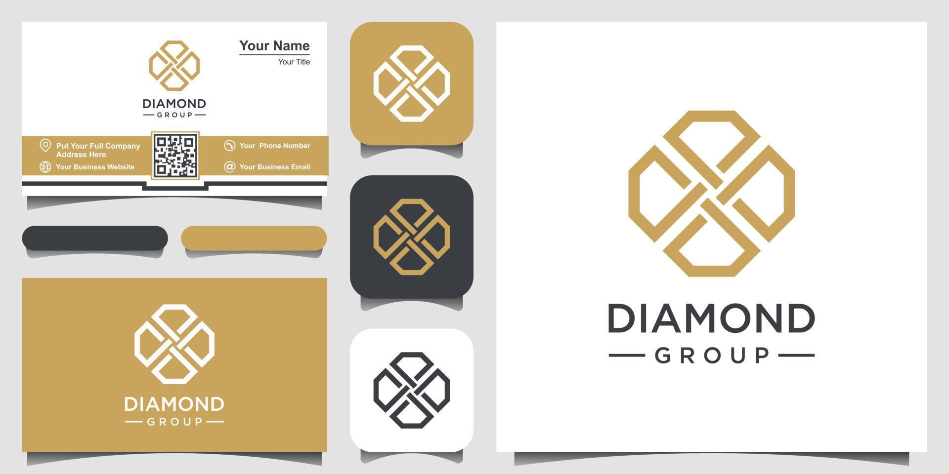 modello di progettazione di logo di concetto di diamante creativo e design di biglietti da visita. gruppo diamante, squadra, comunità vettore