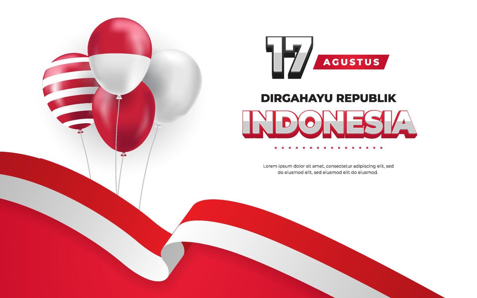 17 agosto bandiera della cartolina d'auguri del giorno dell'indipendenza dell'indonesia vettore