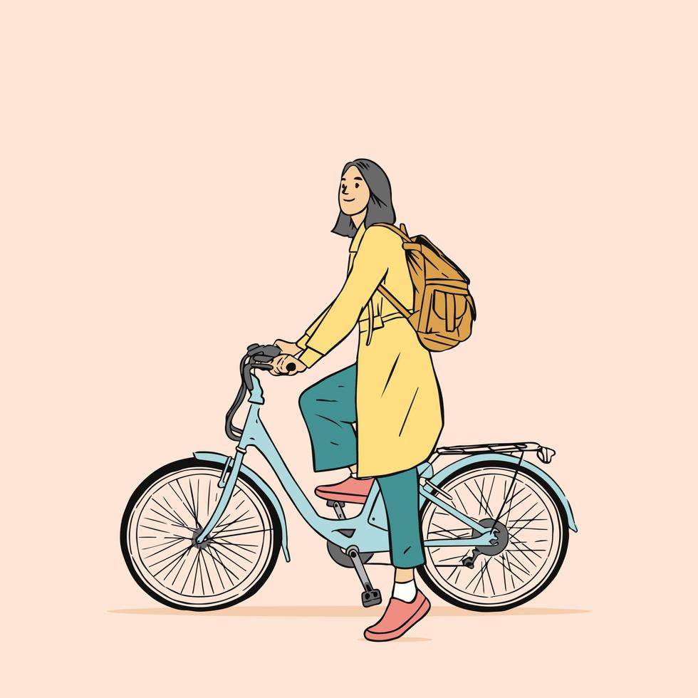 illustrazione della bici di guida della ragazza vettore