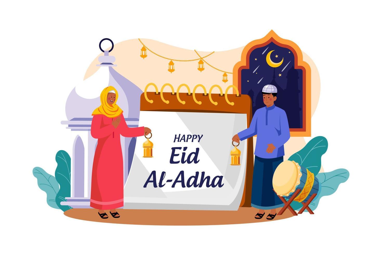 concetto di illustrazione di eid al-adha. illustrazione piatta isolata su sfondo bianco vettore