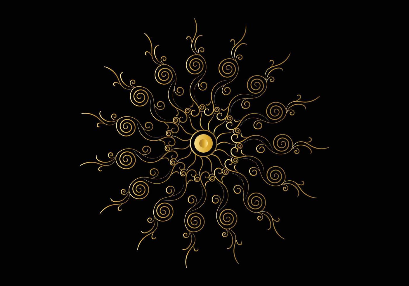cornice dorata con ornamento in cerchio su sfondo nero. mandala d'oro di lusso, disegno a mano. vettore