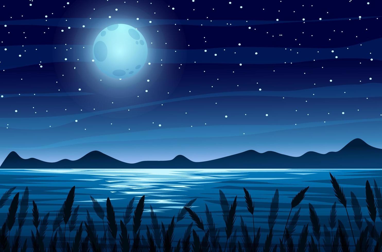 paesaggio fluviale con sfondo notturno di luna piena vettore